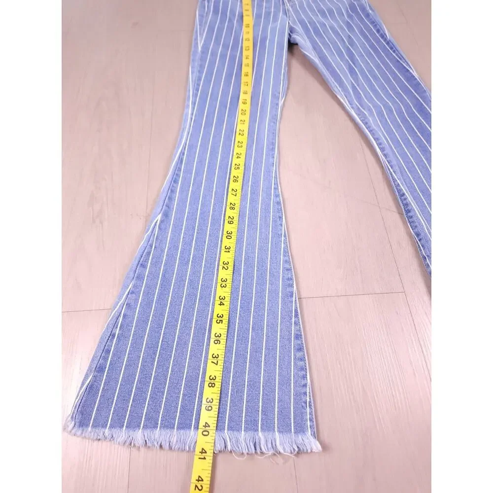 Cello High Rise Pinstripe Flare Jeans Size 00/0 Bell Bottom Raw Hem Retro Y2K - Picture 4 of 12